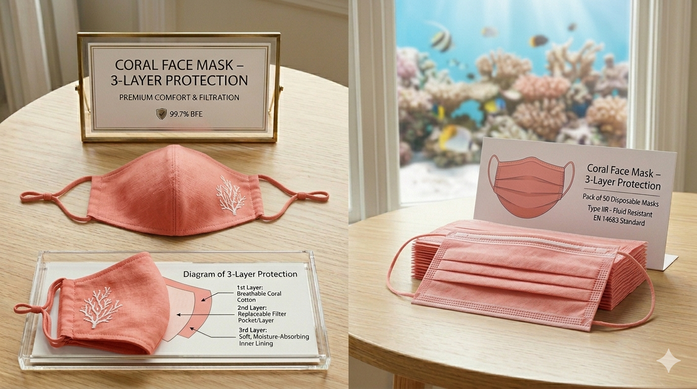 Coral Face Mask – 3-Layer Protection
