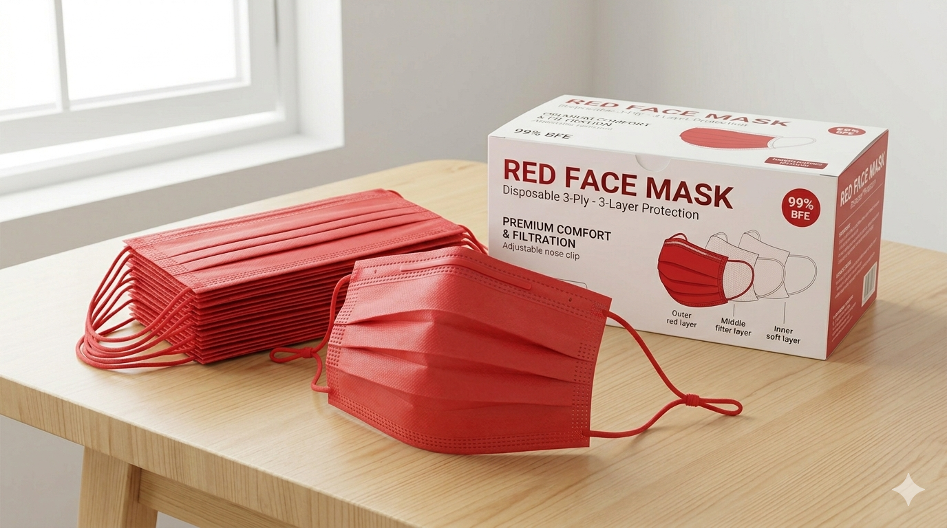 Red Face Mask – 3-Layer Protection