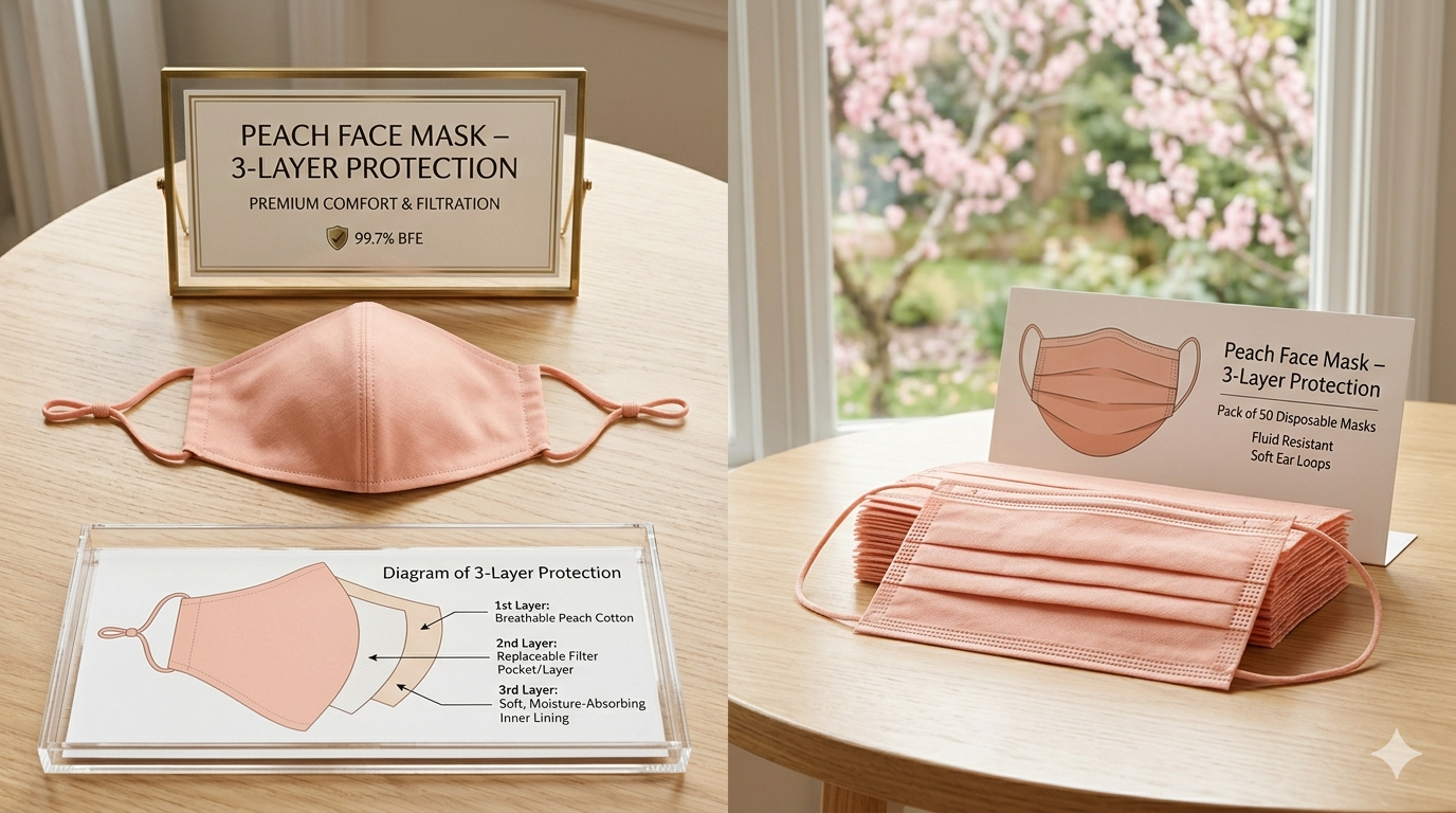 Peach Face Mask – 3-Layer Protection