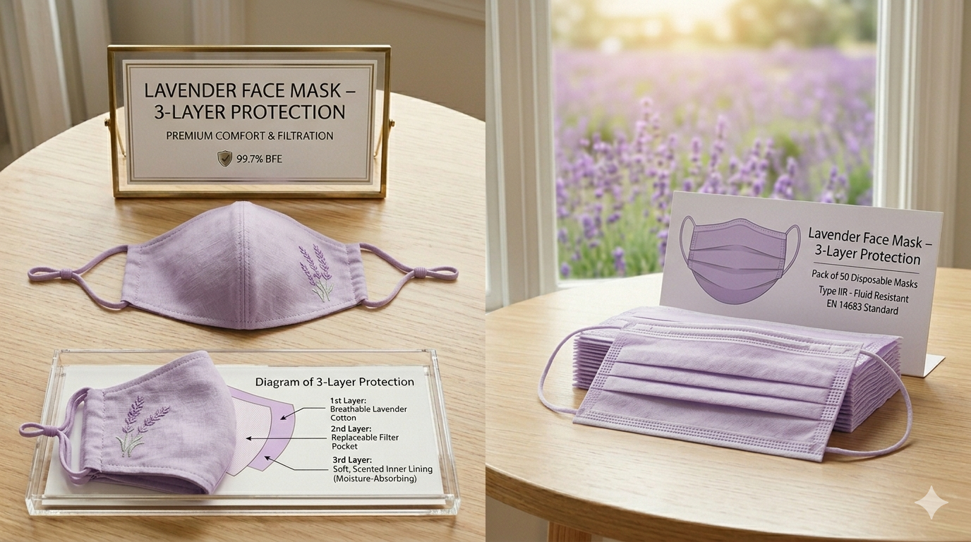 Lavender Face Mask – 3-Layer Protection